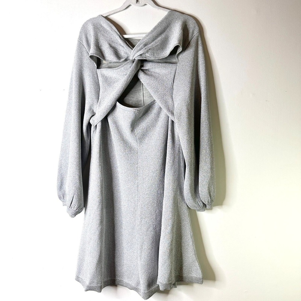 J Crew Dress Women 3X Plus Silver Metallic Party Shimmer Twist Back Merino NWT